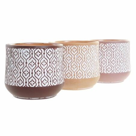Vaso DKD Home Decor Marrone Terracotta Corallo (14 x 14 x 12.4 cm) (3 pcs)