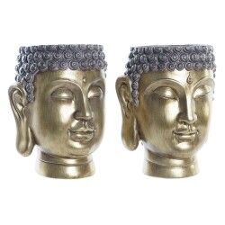 Vaso DKD Home Decor Grigio Dorato Buddha Resina Orientale (2 Unità)