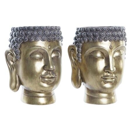 Vaso DKD Home Decor Grigio Dorato Buddha Resina Orientale (2 Unità)
