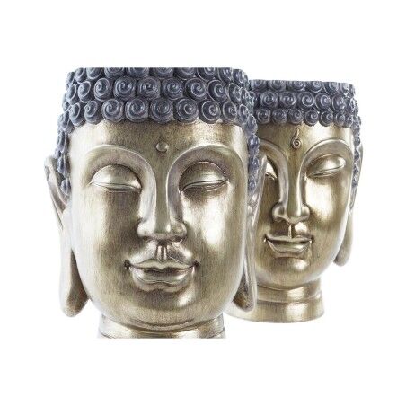 Vaso DKD Home Decor Grigio Dorato Buddha Resina Orientale (2 Unità)