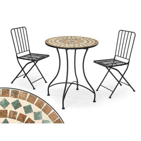 Tavolo con 2 sedie Ibergarden Mosaico-Forja Marrone Nero