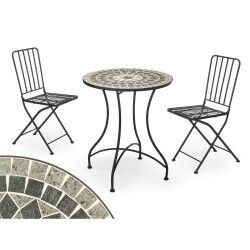 Tavolo con 2 sedie Ibergarden Mosaico-Forja Nero Grigio