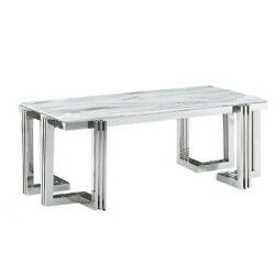 Tavolino da Caffè DKD Home Decor Bianco Argentato Cristallo Acciaio 120 x 60 x 45 cm
