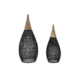 Paralume Home ESPRIT Nero Bambù teak 35 x 35 x 85 cm (2 Unità)