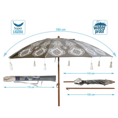 Ombrellone Grigio Ø 180 cm SPF50+ Boho