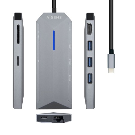 Hub USB Aisens ASUC-8P004-GR Grigio 100 W 4K Ultra HD
