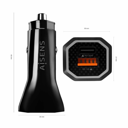 Caricabatterie per Auto Aisens ASCH-CAR2PQC-BK Nero
