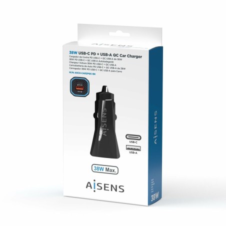 Caricabatterie per Auto Aisens ASCH-CAR2PQC-BK Nero