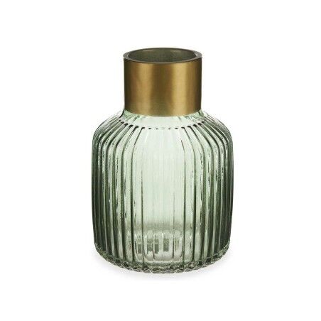 Vaso Righe Verde Dorato Vetro 14,5 x 22 x 14,5 cm (6 Unità)