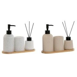 Set da Bagno Home ESPRIT Bianco Crema Bambù Dolomite 24 x 9 x 1 cm 4 Pezzi (2 Unità)