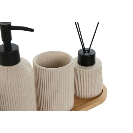 Set da Bagno Home ESPRIT Bianco Crema Bambù Dolomite 24 x 9 x 1 cm 4 Pezzi (2 Unità)