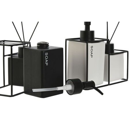 Set da Bagno Home ESPRIT Bianco Nero Metallo Dolomite 14,5 x 8 x 17 cm 2 Pezzi (2 Unità)