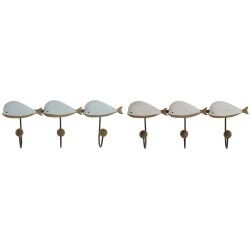 Appendiabiti da parete Home ESPRIT Bianco Blu cielo Metallo Legno di paulownia Balena 45 x 10 x 17,5 cm (2 Unità)