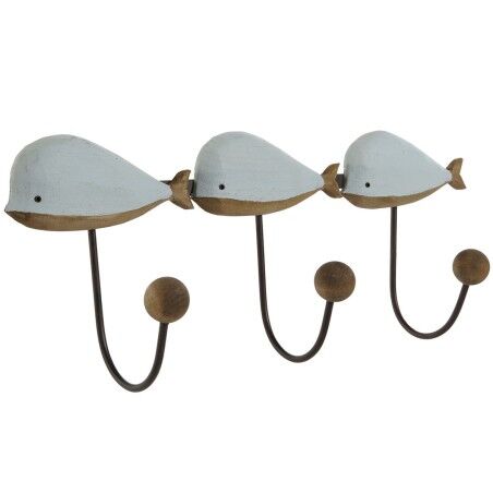 Appendiabiti da parete Home ESPRIT Bianco Blu cielo Metallo Legno di paulownia Balena 45 x 10 x 17,5 cm (2 Unità)