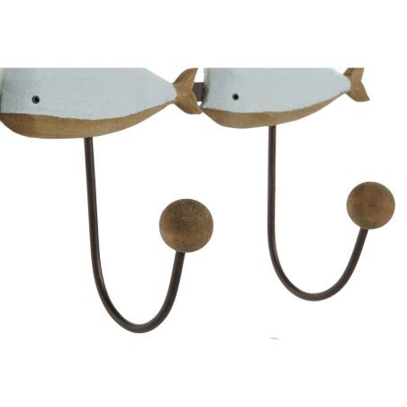 Appendiabiti da parete Home ESPRIT Bianco Blu cielo Metallo Legno di paulownia Balena 45 x 10 x 17,5 cm (2 Unità)