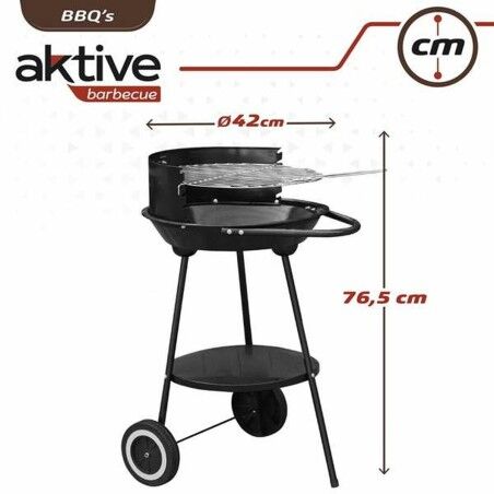 Barbecue a Carboni con Ruote Aktive Textilene 42 x 76,5 cm Nero