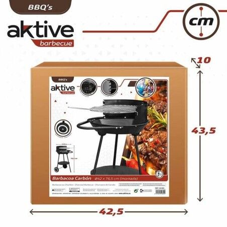 Barbecue a Carboni con Ruote Aktive Textilene 42 x 76,5 cm Nero