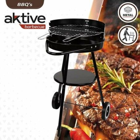 Barbecue a Carboni con Ruote Aktive Textilene 42 x 76,5 cm Nero