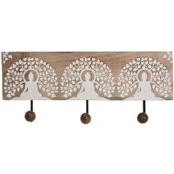 Appendiabiti da parete Home ESPRIT Bianco Nero Naturale Metallo Legno di mango Buddha 38 x 5 x 16 cm