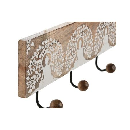 Appendiabiti da parete Home ESPRIT Bianco Nero Naturale Metallo Legno di mango Buddha 38 x 5 x 16 cm