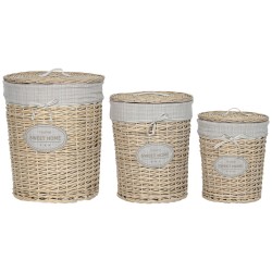 Cesto per i Panni Sporchi Home ESPRIT Crema vimini Shabby Chic 45 x 45 x 55 cm 3 Pezzi