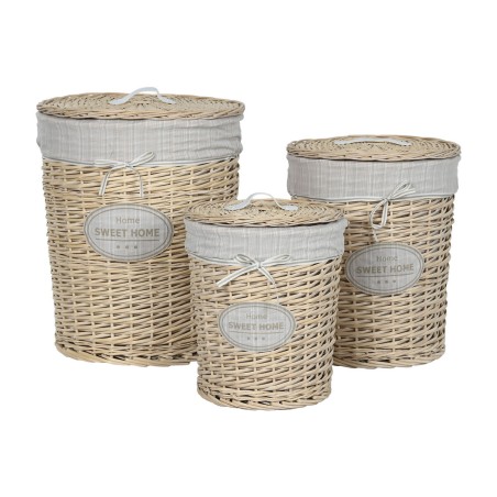 Cesto per i Panni Sporchi Home ESPRIT Crema vimini Shabby Chic 45 x 45 x 55 cm 3 Pezzi