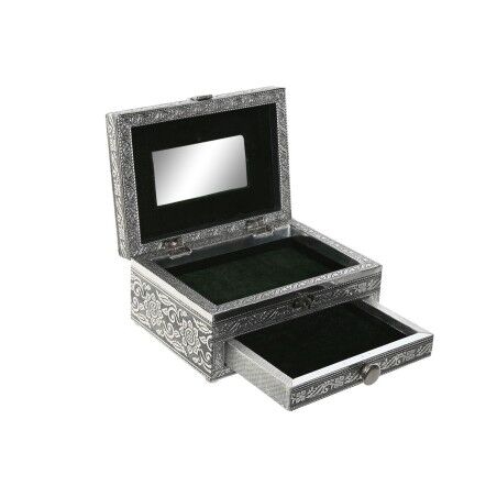 Scatola-Portagioie Home ESPRIT Verde Argentato Legno Alluminio 17,5 x 12,5 x 8,5 cm