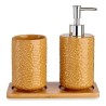 Set da Bagno Berilo PLH03242-3 Cammello Bambù polipropilene ABS Quadrati 9 x 18,5 x 20 cm