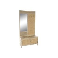 Appendiabiti con specchio Home ESPRIT Naturale Rattan Legno di paulownia Specchio 92 x 40 x 181 cm