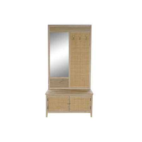 Appendiabiti con specchio Home ESPRIT Naturale Rattan Legno di paulownia Specchio 92 x 40 x 181 cm