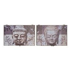 Scatola Decorativa DKD Home Decor Grigio Legno MDF Buddha Contatore (2 Unità)