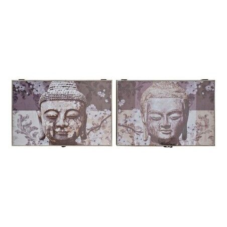 Scatola Decorativa DKD Home Decor Grigio Legno MDF Buddha Contatore (2 Unità)