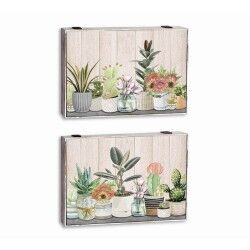 Scatola Decorativa DKD Home Decor Verde Beige Legno MDF Vaso Impianto Contatore (2 Unità)