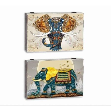 Scatola Decorativa DKD Home Decor Multicolore Turchese Legno MDF Elefante Indiano Contatore (2 Unità)