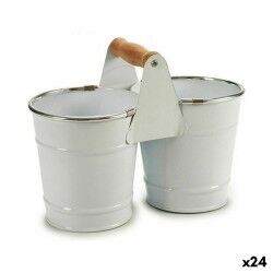 Vaso Ibergarden D60088-D Bianco Argentato Legno Zinco Doppia 20 x 15 x 10,2 cm (24 Unità)