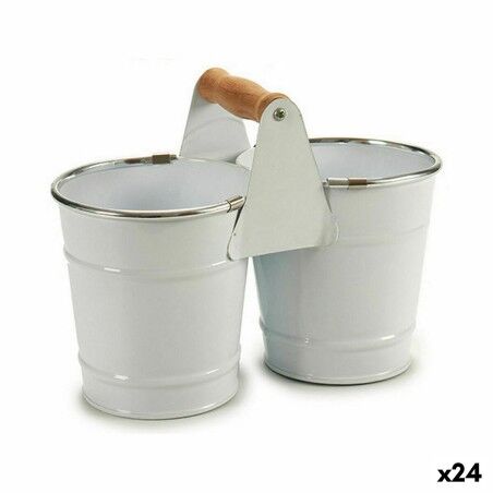 Vaso Ibergarden D60088-D Bianco Argentato Legno Zinco Doppia 20 x 15 x 10,2 cm (24 Unità)