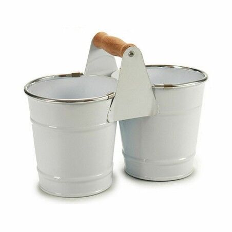 Vaso Ibergarden D60088-D Bianco Argentato Legno Zinco Doppia 20 x 15 x 10,2 cm (24 Unità)