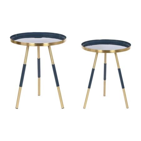Set di 2 tavoli Home ESPRIT Azzurro Dorato 41 x 41 x 51 cm