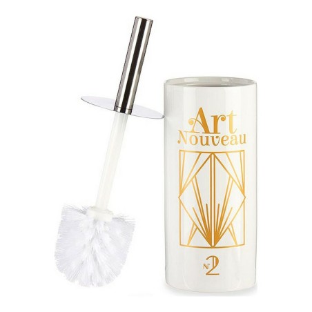 Scopino per il Bagno Berilo Art Nouveau Bianco Dorato Argentato Ceramica 9,6 x 32 x 9,6 cm