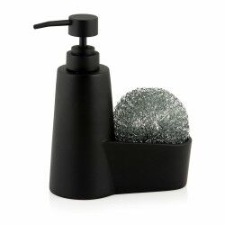 Dispenser di Sapone 2 in 1 per Lavandino Andrea House CC70059 Plastica Poliresina 14,5 x 7 x 18,5 cm Spugna Nero opaco