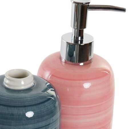 Dispenser di Sapone DKD Home Decor Azzurro Rosa PVC Gres Scandinavo 8 x 8 x 16 cm (2 Unità)
