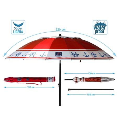 Ombrellone Rosso Ø 220 cm SPF50+ Ancora