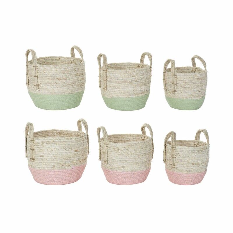 Set di Cestini DKD Home Decor Naturale Rosa Verde Fibra naturale 30 x 30 x 32 cm Boho (2 Unità) Set di Cestini DKD Home Decor Naturale Rosa Verde Fibra naturale 30 x 30 x 32 cm Boho (2 Unità)
