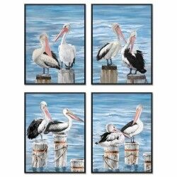 Quadro DKD Home Decor Uccello Mediterraneo (53 x 3,5 x 73 cm) (4 Unità)