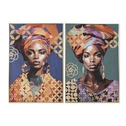 Tela Home ESPRIT Dorato polistirene Tela Coloniale Africana 82 x 3,5 x 122 cm (2 Unità)