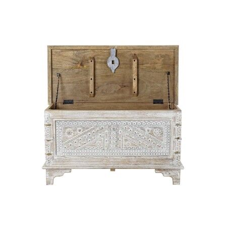 Forziere DKD Home Decor 88 x 40 x 45 cm Bianco Ottone Legno di mango