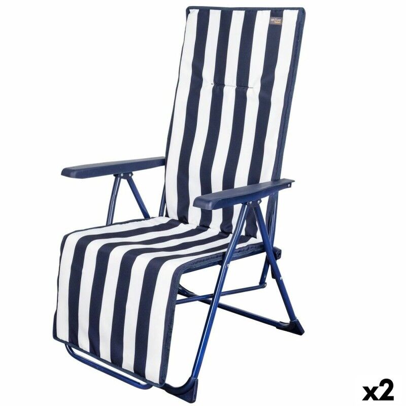Lettino Aktive Bianco Blu Marino Reclinabile A strisce 147 x 70 x 48 cm (2 Unità) Lettino Aktive Bianco Blu Marino Reclinabile A strisce 147 x 70 x 48 cm (2 Unità)