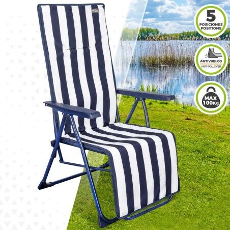 Lettino Aktive Bianco Blu Marino Reclinabile A strisce 147 x 70 x 48 cm (2 Unità)