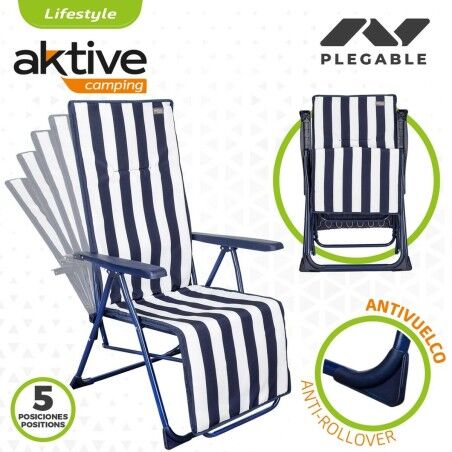 Lettino Aktive Bianco Blu Marino Reclinabile A strisce 147 x 70 x 48 cm (2 Unità)