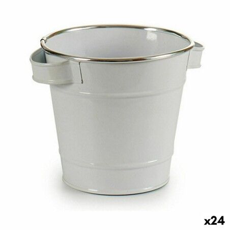 Vaso Ibergarden A60354-D Bianco Argentato Zinco Secchio 19,5 x 14,5 x 16,5 cm (24 Unità)
